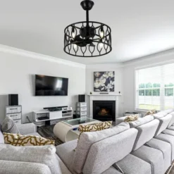 Bella Depot 19" Black Caged Ceiling Fan With Light And Remote 6-speed Reversible Fan For Bedroom Living Room