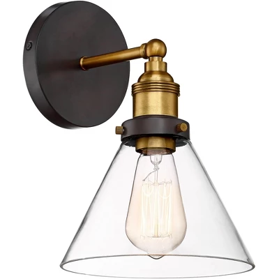 360 Lighting Burke Industrial Modern Wall Light Sconces Set Of 2 Dark Bronze Brass Hardwire 7 1/4" Fixture LED Clear Glass For Bedroom Bathroom Home 6 360 Lighting Burke Industrial Modern Wall Light Sconces Set Of 2 Dark Bronze Brass Hardwire 7 1/4" Fixture LED Clear Glass For Bedroom Bathroom Home - Image 4