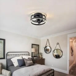 C Cattleya 12 In. Black Low Profile Color Changing LED Flush Mount With Remote And APP Smart Control Indoor Ceiling Fan With Dimmable Lighting -Interior furniture GUEST cc1b77e0 aedf 4df5 a11f a9512ed17603