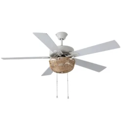52" 5-Blade LED Rattan Lighted Ceiling Fan Tan: Reversible Motor, Pull Chain - River Of Goods -Interior furniture GUEST ccae1362 5531 489e adc5 ffbd1765c8b5