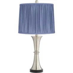 360 Lighting Seymore Modern Touch Table Lamps Set Of 2 26" High Silver LED With USB Charging Port Blue Shirred Shade For Bedroom Living Room Kids Desk -Interior furniture GUEST cd770d5d c21c 4127 a314 7fb1fb3d79c0