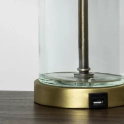 Fillable Accent With USB Table Lamp Brass - Threshold™: Modern Glass Nightstand Lamp, ETL Listed, No Bulb Included -Interior furniture GUEST cde816b4 4d22 45b7 aad0 2e1664c1a18c
