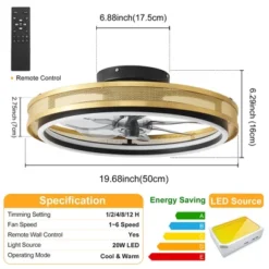 POWLIG 19.68" Gold Modern LED Ceiling Fan With Lights And Remote Control - 20W, Dimmable And Adjustable Color Temperatures -Interior furniture GUEST cdff81eb e7ee 4b2a 9291 23582fbf0ef0