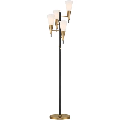 Possini Euro Design Quatro Mid Century Modern Tree Floor Lamp 71" Tall Black Gold Metal 4 Light Frosted Glass Cone Shade For Living Room Bedroom House 10 Possini Euro Design Quatro Mid Century Modern Tree Floor Lamp 71" Tall Black Gold Metal 4 Light Frosted Glass Cone Shade For Living Room Bedroom House - Image 8