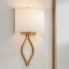 Possini Euro Design Modern Wall Light Sconce Warm Brass Hardwired 19 1/2" High Fixture Half Moon Linen Shade For Bedroom Living Room -Interior furniture GUEST cf548f69 c4bc 48cd a0de bd4af4b42b28