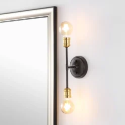 13.25" 2-Light Jaxon Industrial Farmhouse Iron LED Vanity Oil Rubbed Bronze/Brass Gold - JONATHAN Y: Wall Sconce, UL Listed