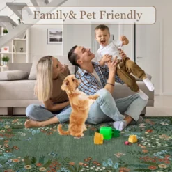 8x10 Washable Rugs Non Slip - Large Floral Area Rug For Living Room, Bedroom (Green) -Interior furniture GUEST d1806616 09e5 482c b7c3 cc74398dc7ff