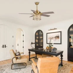 Parrot Uncle 52-inch Modern Antique Brass Crystal Ceiling Fan With Lights And Remote -Interior furniture GUEST d2e2feb8 1656 4822 8247 254211a28deb