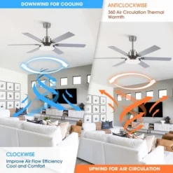 Parrot Uncle 60" Modern Nickel LED Ceiling Fan With Light And Remote -Interior furniture GUEST d33b98b2 f0cc 4911 9bc9 90482433e769