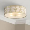 Stiffel Modern Art Deco Ceiling Light Flush Mount Fixture Gold 18" Wide Open Grid Fabric Drum Shade Bedroom Kitchen -Interior furniture GUEST d4328b6f ea0b 4fa9 bb9e df6f591be791