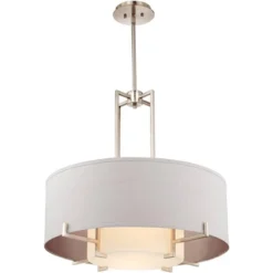 Possini Euro Design Concentric Brushed Nickel Pendant Chandelier 28" Wide Modern White Fabric Drum 4-Light For Dining Room House Foyer Kitchen Island -Interior furniture GUEST d4c77281 50a1 44c9 8668 6236f1916b0c