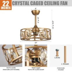 Parrot Uncle 22" Modern Brass Gold Crystal Caged Ceiling Fan Fandelier -Interior furniture GUEST d5207626 70d6 4956 a877 31ff3d3171c5