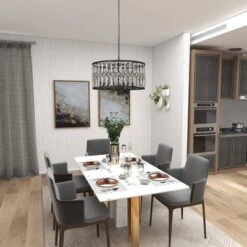 Metal Crystal Embellishments 6 Light Chandelier With Link Style Chain Black - Olivia & May -Interior furniture GUEST d57f2060 4e60 4e5a bc33 fa646b598e51