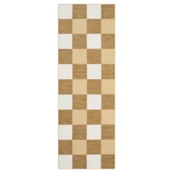 Checkered Plaid Area Rug, Machine Washable & Non-Slip Runner - Soft Low Pile Geometric Carpet For Hallway, Dorm, Apartment - Foldable Modern Rug