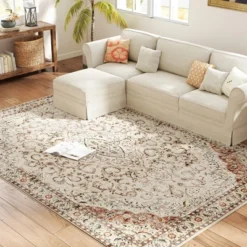 HOMCOM Area Rug 8x10, Machine Washable Rug, Non-Slip Classical Floral Print Floor Carpet For Living Room, Bedroom, Dining Room, Mixed-Brown -Interior furniture GUEST d6f58473 72ef 4696 acb6 1231c66f006c
