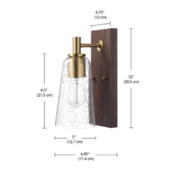 Globe Electric Dark Wood Toned Wall Sconce With Matte Brass Accents And Seeded Glass Shade -Interior furniture GUEST d88de3e7 17b9 4a76 8404 c71ea73a7626