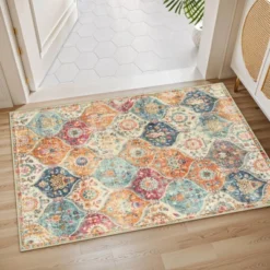 Itopfox Moroccan Trellis Washable Rug, Kitchen Rugs For Entryway Bathroom Non-Slip Indoor Door Mat Ultra-Thin Small Oriental Throw Carpet For Bedroom -Interior furniture GUEST d8ed35b7 789e 4996 a227 160e2e47a46e