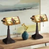 Robert Louis Tiffany Fleura 17" High Small Rustic Traditional Banker Desk Lamps Set Of 2 Brown Bronze Finish Metal Home Office Living Room Bedroom -Interior furniture GUEST d9394862 4096 4830 9e87 d585b2180fda