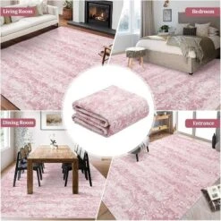 6x9 Pink Rug Machine Washable Soft Vintage Damask Distressed Boho Abstract Foldable Ultra-Thin Non-Slip Nursery Dining Room -Interior furniture GUEST d9511ad7 400f 4d37 ad53 1b657a3d97cc
