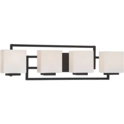 Possini Euro Design Modern Wall Light Black Hardwire 29" 4-Light Fixture White Rectangular Glass Shade For Bathroom Vanity Home -Interior furniture GUEST dac1e087 69ca 47a6 abcc 6b6d23a5b156