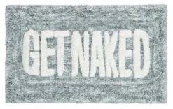 Kate Aurora Dorm Basics “Get Naked" Aqua Blue Typography Soft Tufted Oversized Bath Rug - 20” X 32”