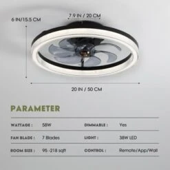 Ludomide 20" Black Low Profile Ceiling Fan With Light And Remote Control, Flush Mount Fandelier Ceiling Fan 6 Wind Speeds 3 Color Changeable -Interior furniture GUEST db63b465 42c0 4719 8ac6 d64da5e79bbd