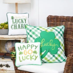 C&F Home St. Patrick's Day "Lucky" Clover Plaid Accent Throw Pillow, 16" X 16" -Interior furniture GUEST dc955d1a 41a8 4e8c b8d7 1f8bd453fc94