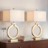 360 Lighting Modern Table Lamps 28 1/2" Tall Set Of 2 With USB Charging Port Brushed Gold Open Ring White Shade For Bedroom Living Room House Bedside -Interior furniture GUEST dda5ab7d 73f9 48f7 9bb4 7d54d9e4f299