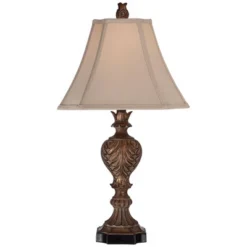 Regency Hill Regio Traditional Table Lamp 25 1/2" High Carved Brown Tan Fabric Square Bell Shade For Bedroom Living Room Bedside Nightstand Office -Interior furniture GUEST df405203 361e 4061 93fe 8ee95a3ff33b