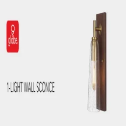 Globe Electric Dark Wood Toned Wall Sconce With Matte Brass Accents And Seeded Glass Shade -Interior furniture GUEST e0bcd84f 38ad 4ef8 a42b af166ae6c5a1