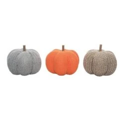 Transpac Knit Pumpkin Set Of 3 Decorative Foam Fall Harvest Multicolored Figurines For Indoor Tabletop Decoration