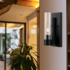 Globe Electric 1-Light Matte Black Wall Sconce With Clear Glass Shade -Interior furniture GUEST e5c89698 c3c4 44f4 9389 440c5b02e4c2