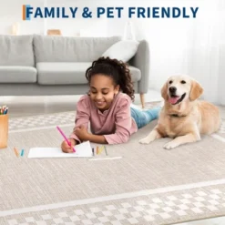 Modern Geometric Bordered Living Room Bedroom Rugs, Ultra Thin Soft Non Slip Large Carpet For Dining Room Office Classroom -Interior furniture GUEST e856affd 67ba 4c16 b601 1216c7daafaf