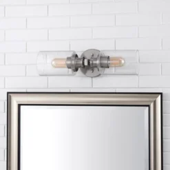 JONATHAN Y Jules Edison Cylinder 2-Light Iron/Seeded Glass Farmhouse Contemporary LED Wall Sconce -Interior furniture GUEST e94909ff f4ed 4e32 862a 88783a1ec42a