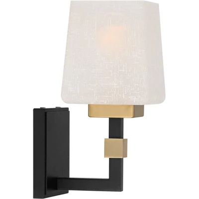 Possini Euro Design Beauregard Modern Wall Light Sconce Black Gold Hardwire 4 1/2" Fixture Square Linen Glass For Bedroom Reading Hallway House Home 7 Possini Euro Design Beauregard Modern Wall Light Sconce Black Gold Hardwire 4 1/2" Fixture Square Linen Glass For Bedroom Reading Hallway House Home - Image 5
