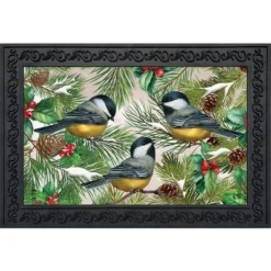 Winter Chickadees Doormat 30" X 18" Indoor Outdoor Briarwood Lane