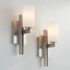 Possini Euro Design Ludlow Modern Wall Light Sconces Set Of 2 Brushed Nickel Hardwire 4 1/2" Fixture White Glass For Bedroom Bathroom Vanity Reading -Interior furniture GUEST ea1cc3d5 ccfc 4d1c 923b 36892f70c376