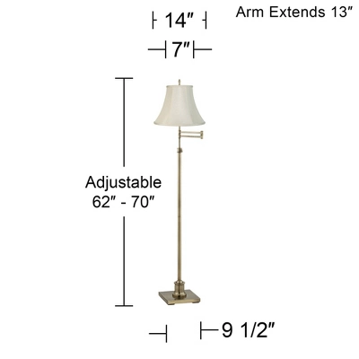 360 Lighting Traditional Swing Arm Floor Lamp 70" Tall Antique Brass Imperial Creme Fabric Bell Shade For Living Room Reading Bedroom 3 360 Lighting Traditional Swing Arm Floor Lamp 70" Tall Antique Brass Imperial Creme Fabric Bell Shade For Living Room Reading Bedroom
