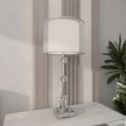 Glass Table Lamp With Drum Shade Silver - Olivia & May -Interior furniture GUEST ead0a690 959b 41e6 a4eb a3aaca1f2e07