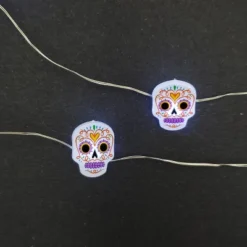LumaBase Battery-Operated LED Fairy String Lights With Sugar Skull Motif - Set Of 2
