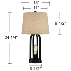 360 Lighting Marcel Industrial Table Lamps 24 1/4" High Set Of 2 Black With USB Port LED Nightlight Burlap Drum Shade For Bedroom Living Room Desk 17 360 Lighting Marcel Industrial Table Lamps 24 1/4" High Set Of 2 Black With USB Port LED Nightlight Burlap Drum Shade For Bedroom Living Room Desk -Interior furniture GUEST eb633317 f600 45d3 ae18 d56b75f16339
