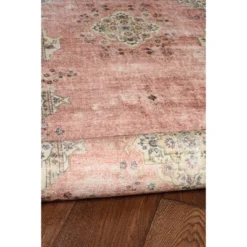 2'x8' Washable Blanton Rug Pink/Ivory - Linon: Rubber Backed, Stain-Resistant, Low Pile, Traditional Medallion Design -Interior furniture GUEST ec0718b5 3810 49d0 8036 b62573a8fcdc