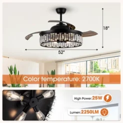 Parrot Uncle 52" Modern Black Crystal Smart Ceiling Fan, Works With Google Home/Alexa/Tuya -Interior furniture GUEST ece7626b c728 4d07 98f9 acd9f25634f3