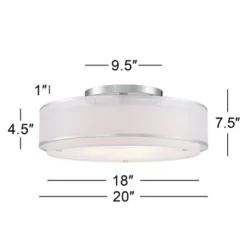 Possini Euro Design Modern Ceiling Lighting Semi Flush Mount Fixture 20" Wide Chrome 3-Light Sheer Outer Off White Inner Drum Shade For Bedroom House -Interior furniture GUEST ed0184b8 dcd7 4ae2 9ef4 45a9237cdc91