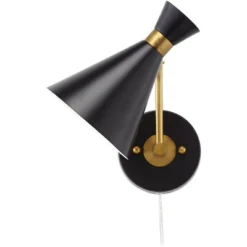 360 Lighting Venice Mid Century Modern Wall Lamp Matte Black Brass Plug-in 6 1/4" Light Fixture Adjustable Metal Cone Shade For Bedroom Living Room -Interior furniture GUEST edb3b821 4789 4df6 8668 4475bb3e1bfb