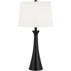 360 Lighting Karl Modern Table Lamps 28 1/4" Tall Set Of 2 Black Metal With USB And AC Power Outlet In Base White Drum Shade For Bedroom Living Room -Interior furniture GUEST eefd225b 45a3 4a83 9c7d 82bbd7644a0d