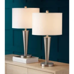 360 Lighting Geoff Modern Table Lamps 26" High Set Of 2 Brushed Nickel With USB Charging Port White Drum Shade For Bedroom Living Room Bedside Desk -Interior furniture GUEST ef0b14cd a089 43c0 bae8 41b8bd89f83c
