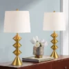 360 Lighting Stacked Diamonds 24" High Small Mid Century Modern Table Lamps Set Of 2 Gold Finish Metal White Shade Living Room Bedroom Bedside -Interior furniture GUEST f0248219 6a79 4ace 94d6 42b248a0cd2a