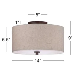 Regency Hill Sylvan Modern Ceiling Light Semi Flush Mount Fixture 14" Wide Bronze 3-Light Oatmeal Fabric Drum Shade For Bedroom Kitchen Living Room -Interior furniture GUEST f0963af3 123f 45f3 9682 fe553a845f8e