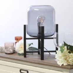 Wood Mounted Table Lamp With Glass Cylinder Shade Smoke - Simple Designs -Interior furniture GUEST f0e11f41 fac2 465d b55a 3647901a6209